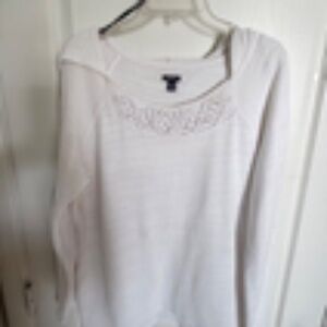 Aerie cotton white knit hooded sweatshirt hoodie Sz Lg